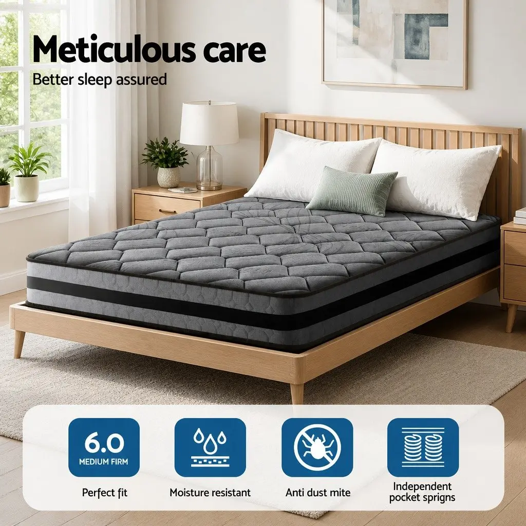 Double Mattress 22cm Pocket Spring Medium Firm Bedroom Sleep Support