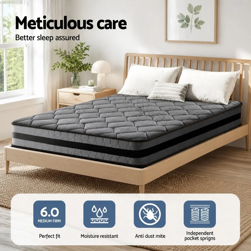 Queen Mattress 22cm Medium Firm Pocket Springs