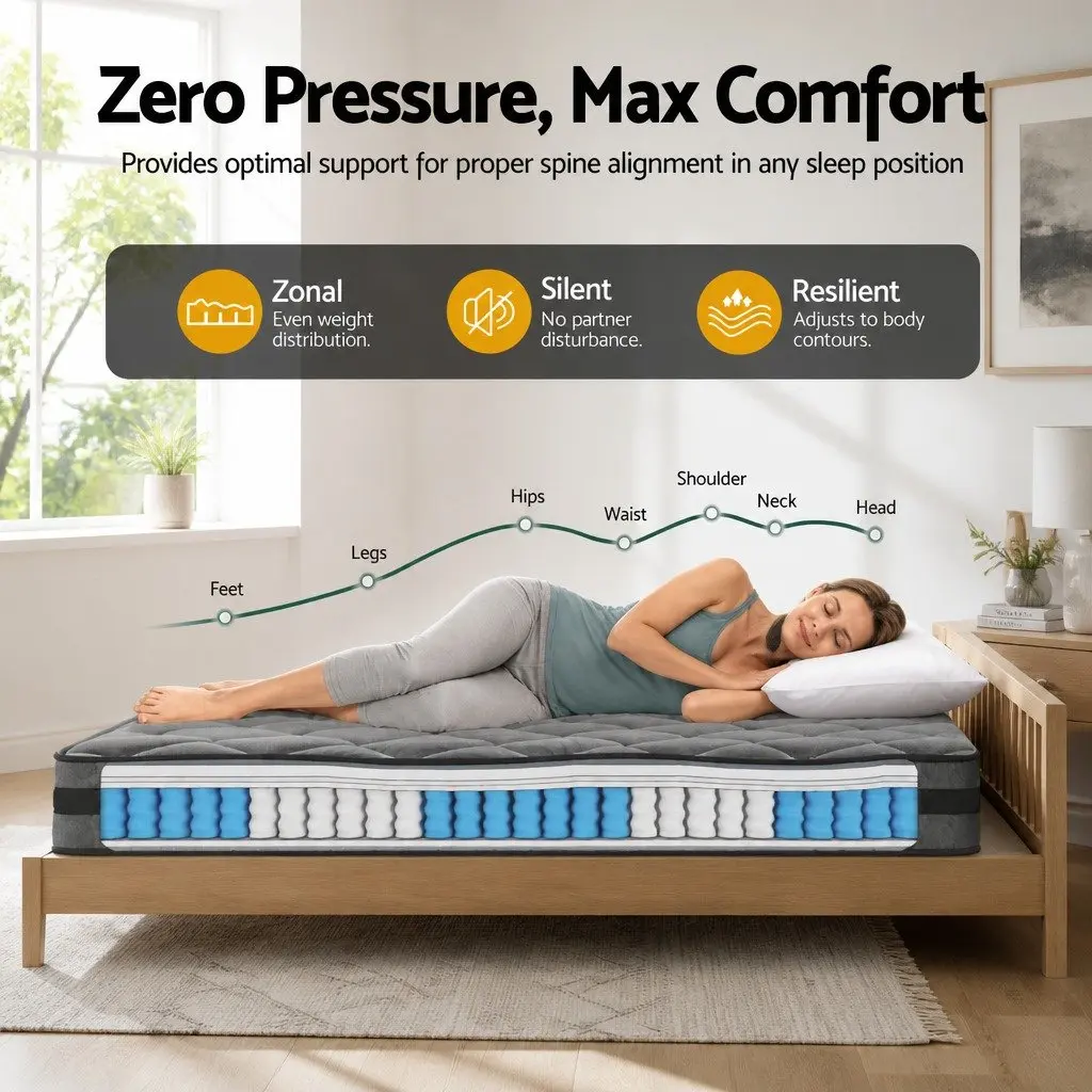 Queen Mattress 22cm Medium Firm Pocket Springs