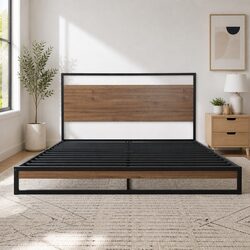 Industrial Design King Size Metal Bed Frame with MDF Slats