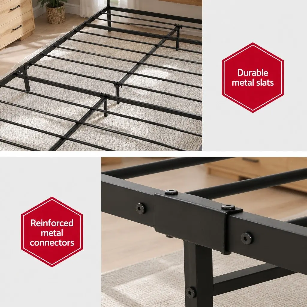 Queen Size Bed Frame in Black Metal and Wood