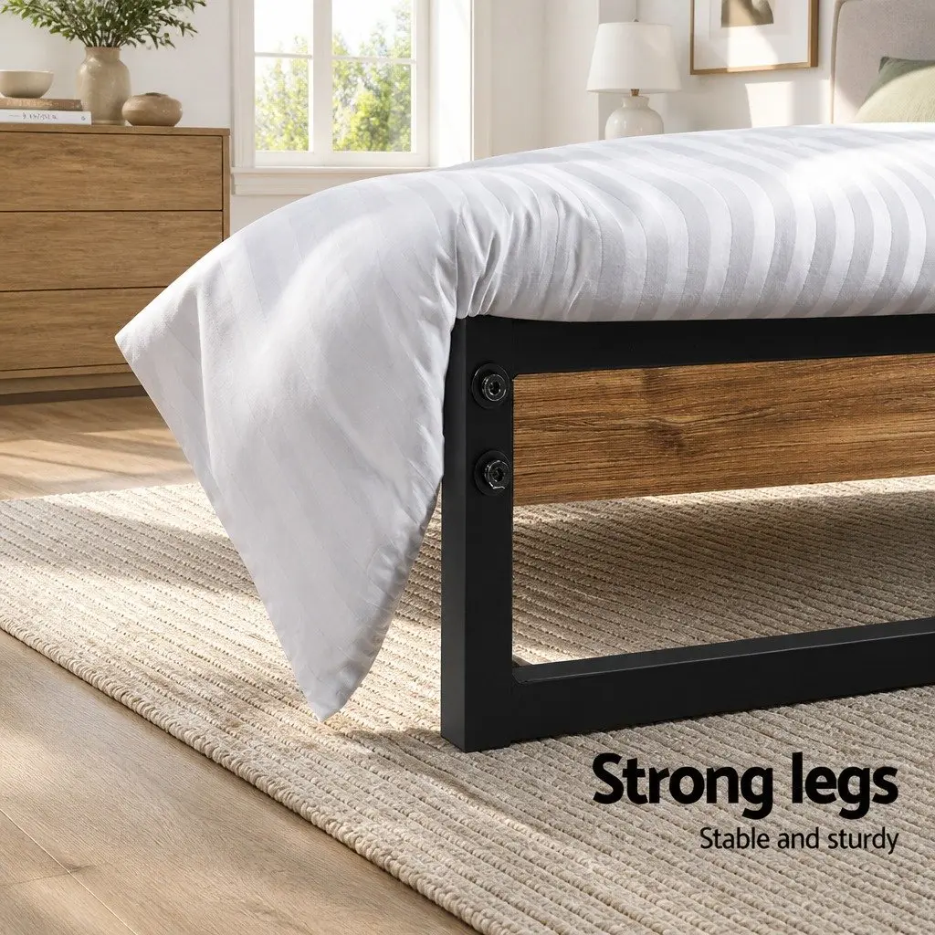 Queen Size Bed Frame in Black Metal and Wood
