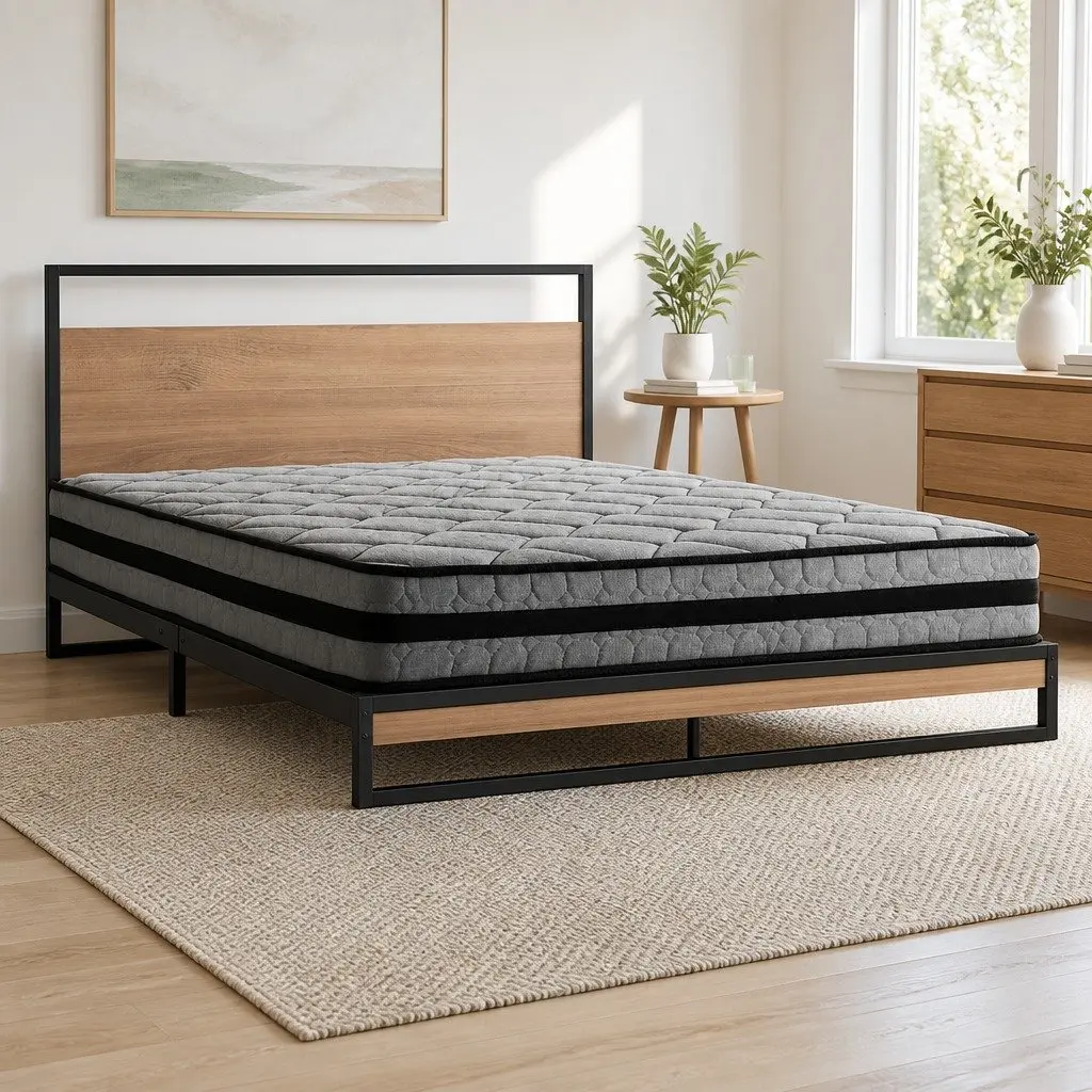 Double Bed Frame with Spring Mattress Set