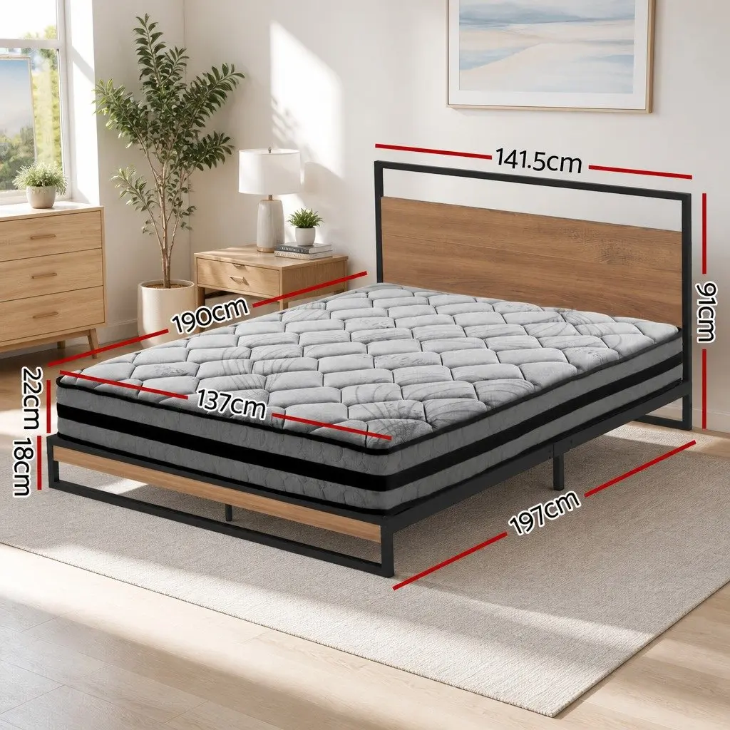 Double Bed Frame with Spring Mattress Set