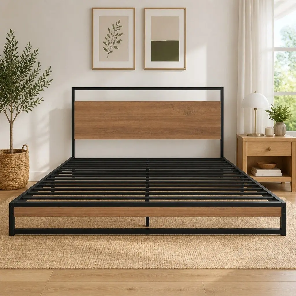 Double Bed Frame with Spring Mattress Set
