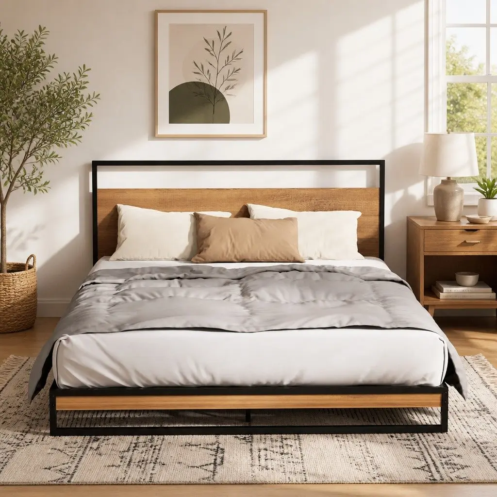 Double Bed Frame with Spring Mattress Set