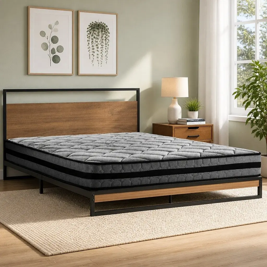 Double Bed Frame with Spring Mattress Set
