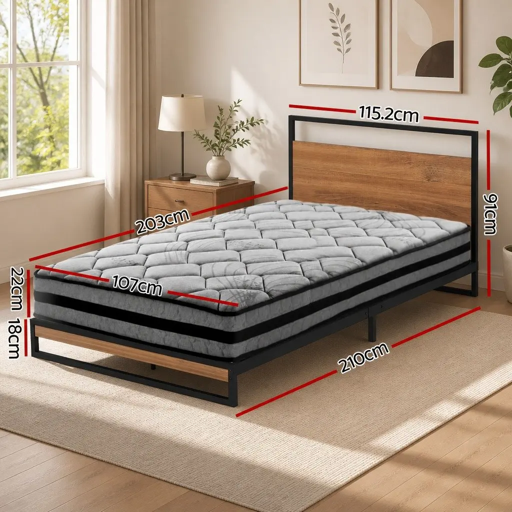 Metal Bed Frame King Single Size Platform Bedroom Furniture with Pocket Spring