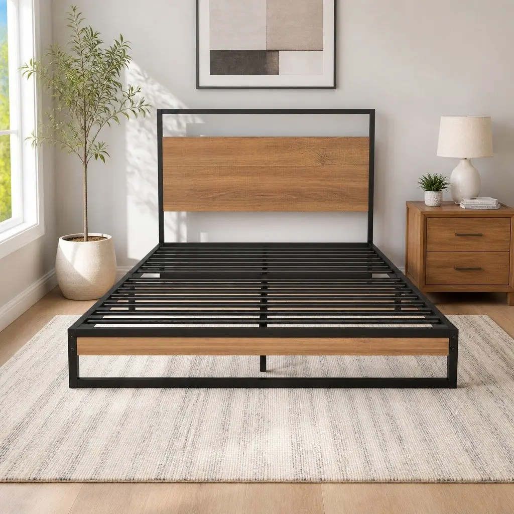 Metal Bed Frame King Single Size Platform Bedroom Furniture with Pocket Spring