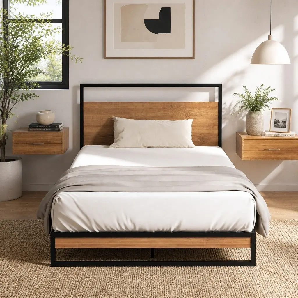 Metal Bed Frame King Single Size Platform Bedroom Furniture with Pocket Spring