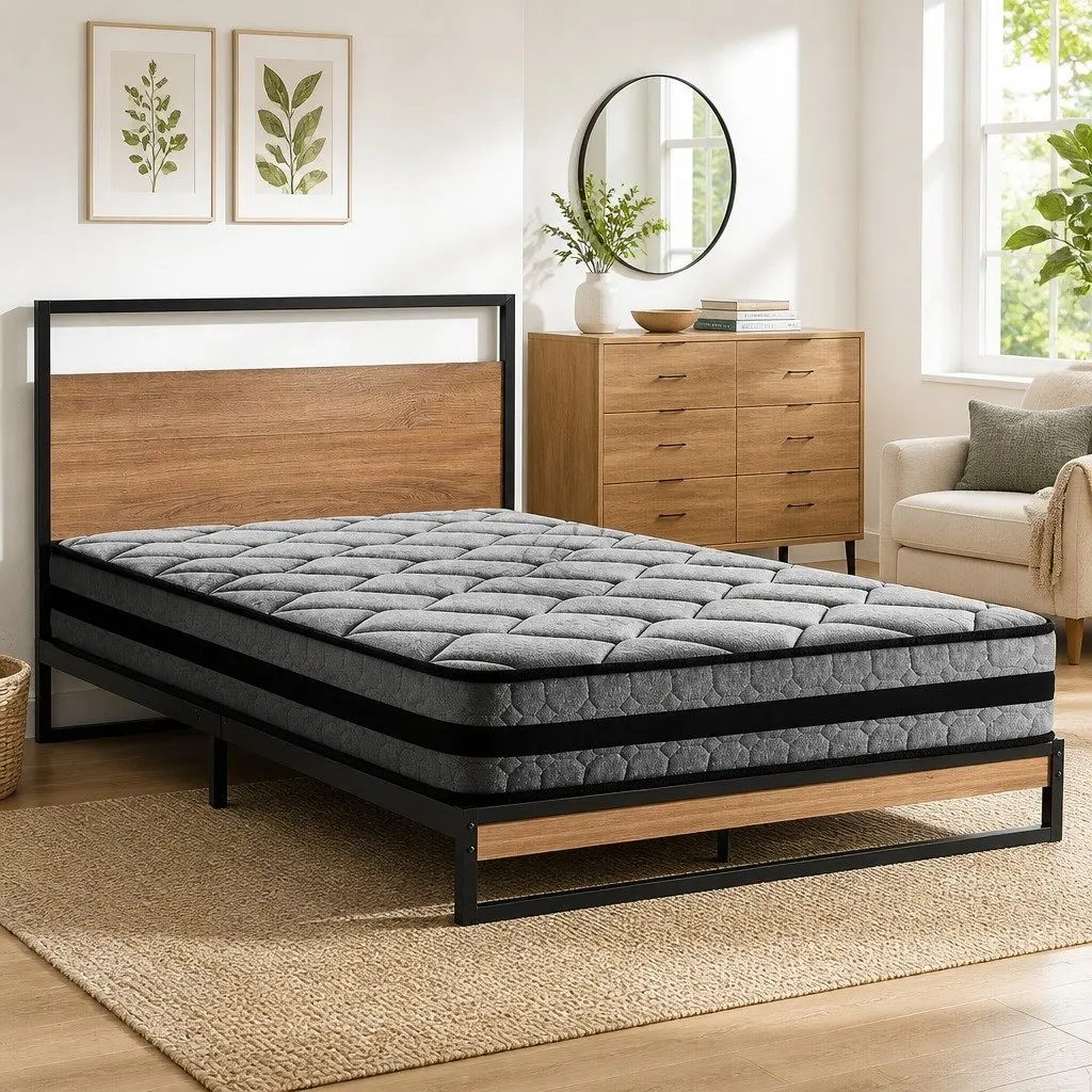 Metal Bed Frame King Single Size Platform Bedroom Furniture with Pocket Spring