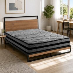 Queen Size Bed Frame with Mattress in Industrial Style