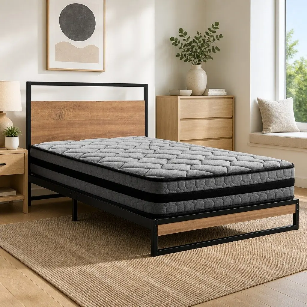 Single Metal Bed Frame with Pocket Spring Mattress