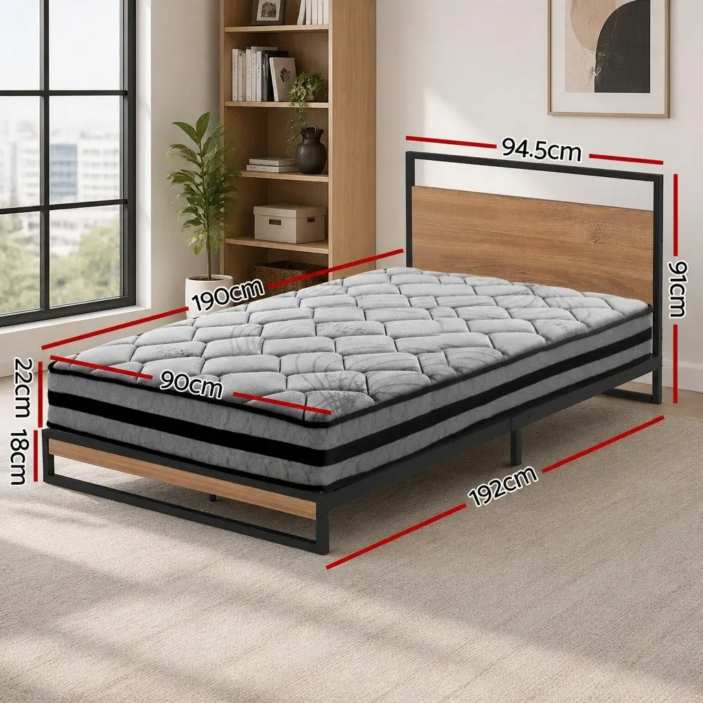 Single Metal Bed Frame with Pocket Spring Mattress