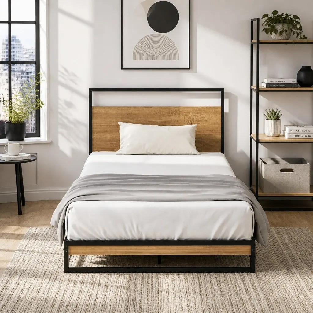 Single Metal Bed Frame with Pocket Spring Mattress