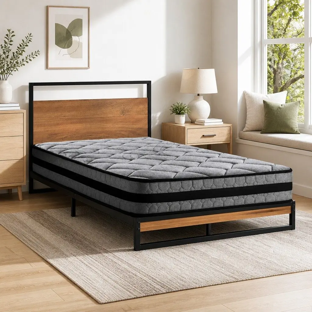 Single Metal Bed Frame with Pocket Spring Mattress