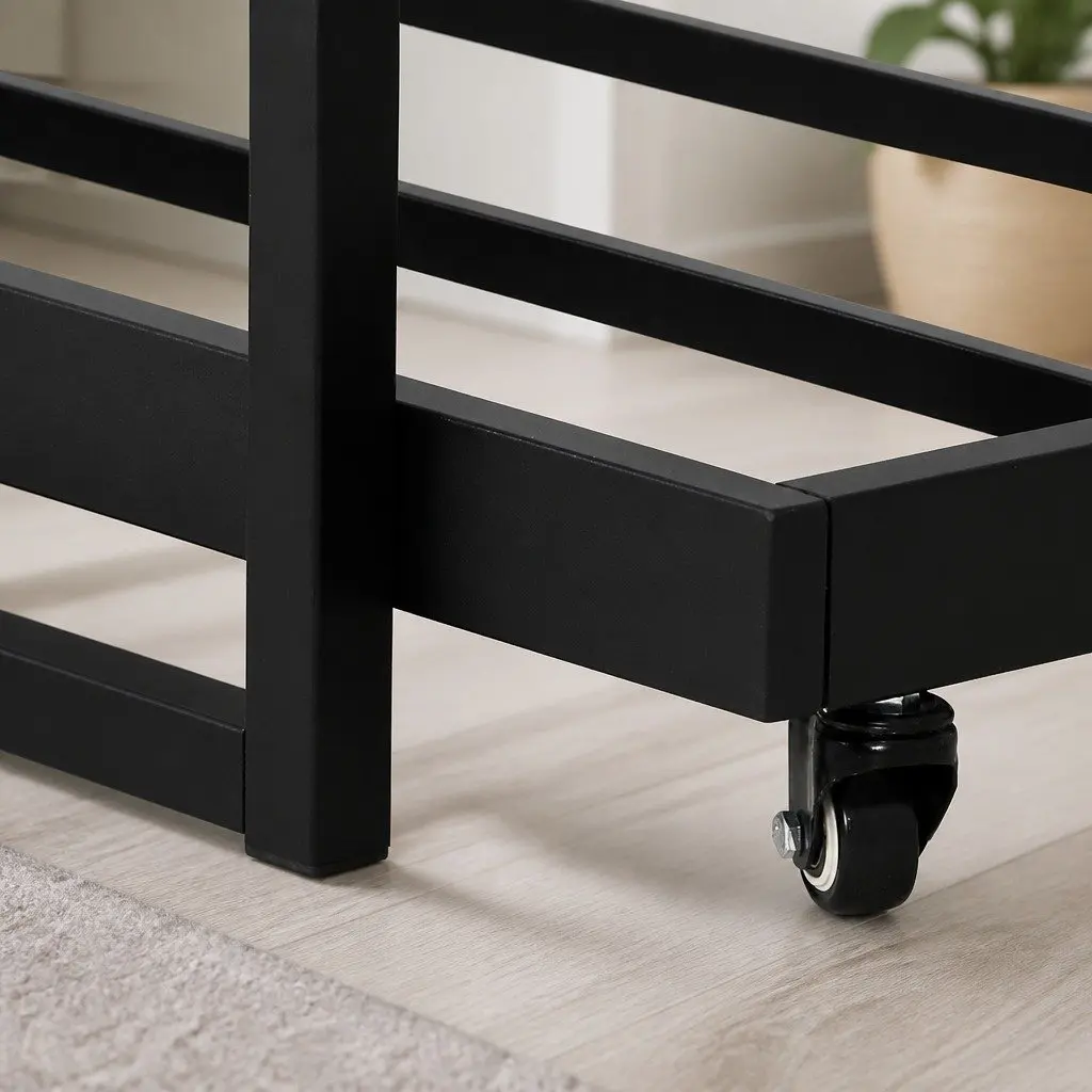 Metal Trundle Daybed Frame Industrial Style Single Size Black Steel and MDF