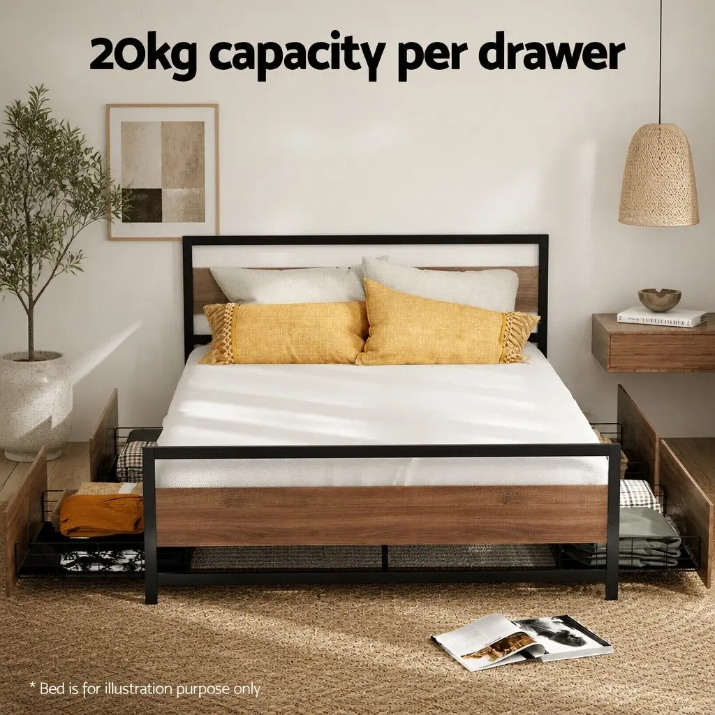 Metal Trundle Drawers Under Bed Organiser Walnut Black 2 Piece Metal Frame MDF Board