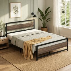 Inviting Double Size Bed Frame with Black Metal Base