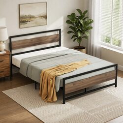 Elegant Queen Size Metal Bed Frame with MDF Headboard