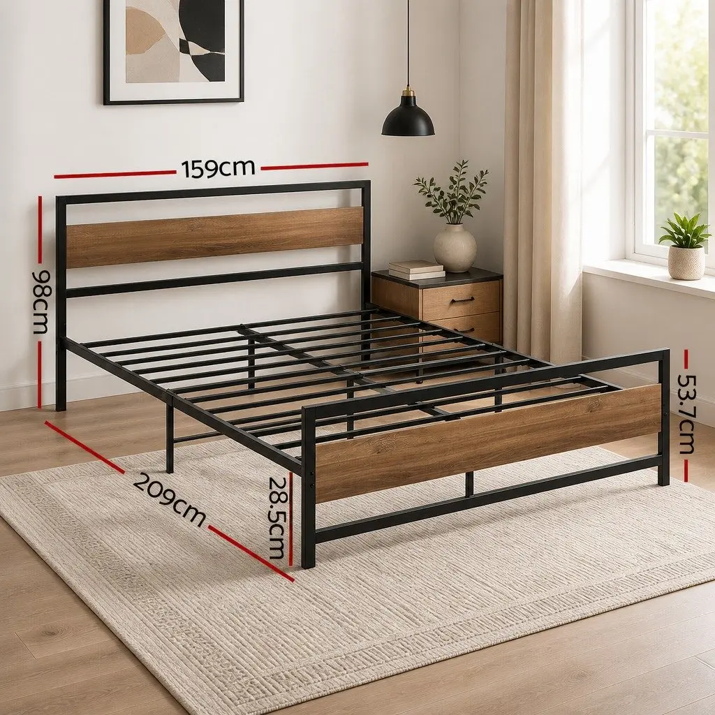 Queen Size Metal Bed Frame with MDF Headboard