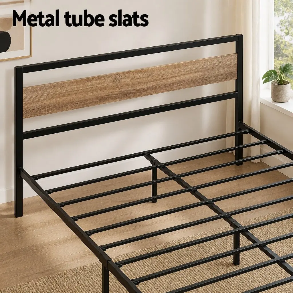 Queen Size Metal Bed Frame with MDF Headboard
