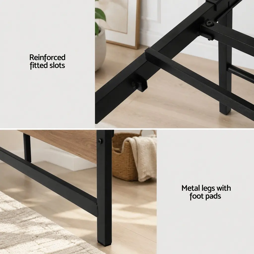 Queen Size Metal Bed Frame with MDF Headboard