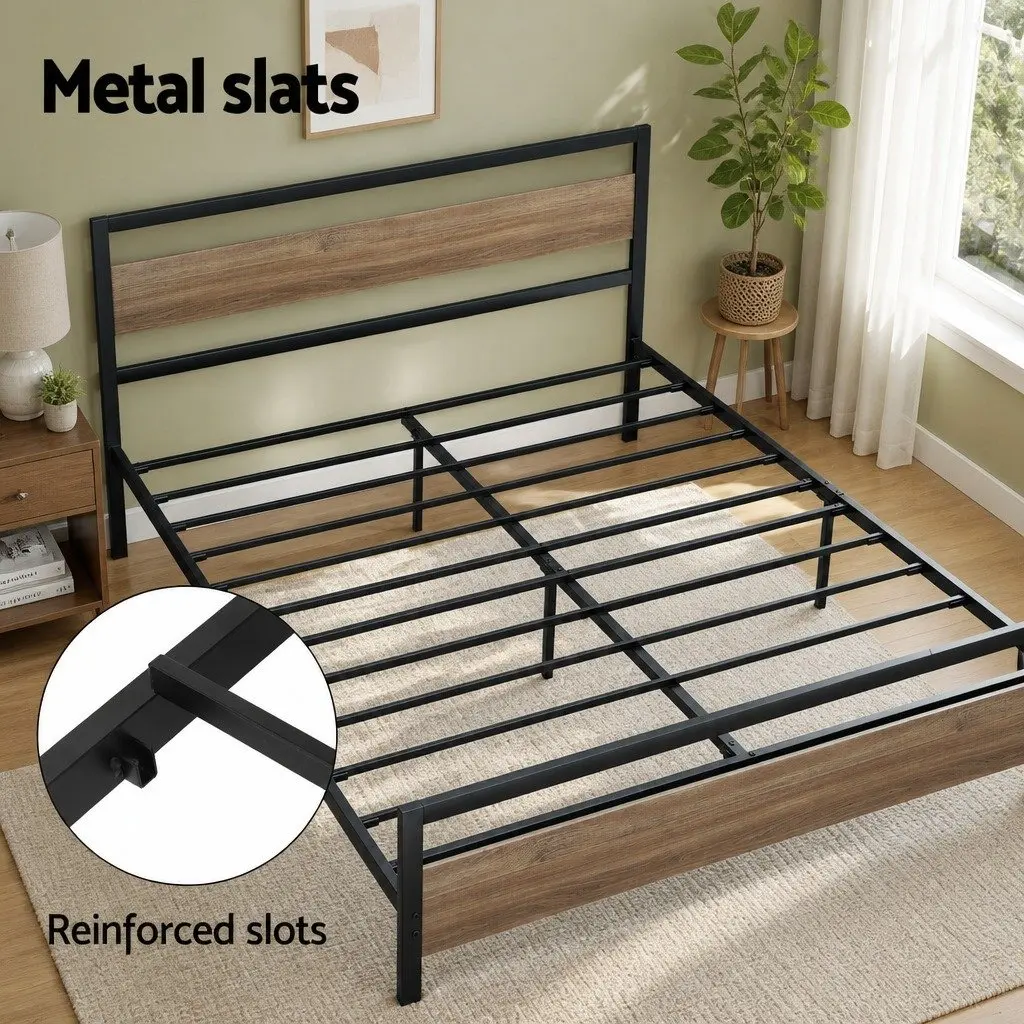 Queen Bed Frame with Metal Storage Drawers