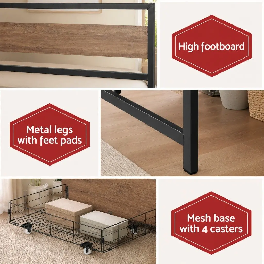 Queen Bed Frame with Metal Storage Drawers