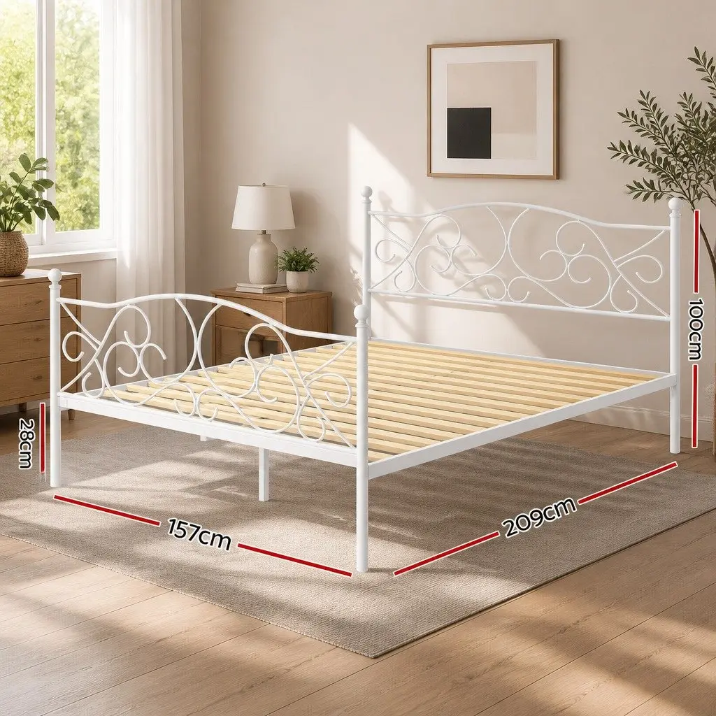 Queen Size Metal Bed Frame in White