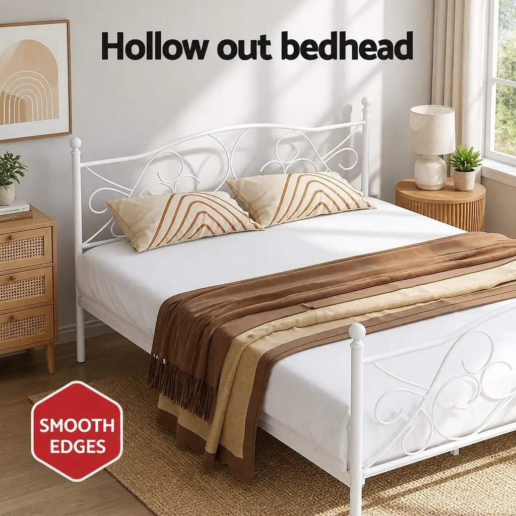 Queen Size Metal Bed Frame in White