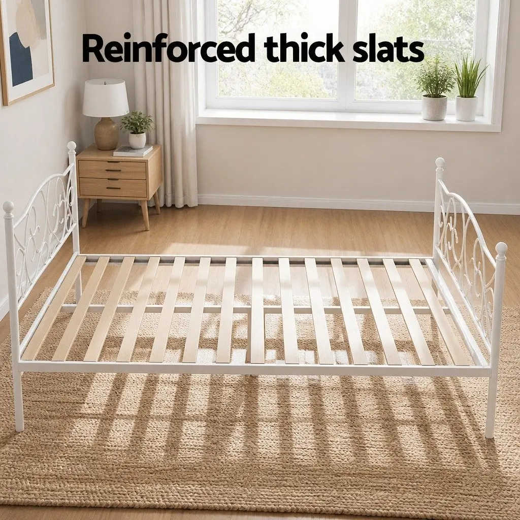 Queen Size Metal Bed Frame in White