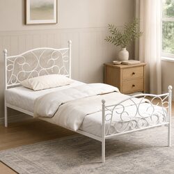 White Metal Single Bed Frame With Storage Space