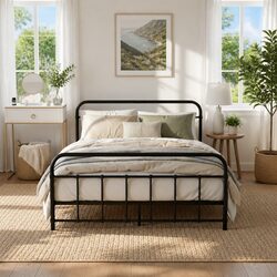 Country Style Double Metal Bed Frame in Black