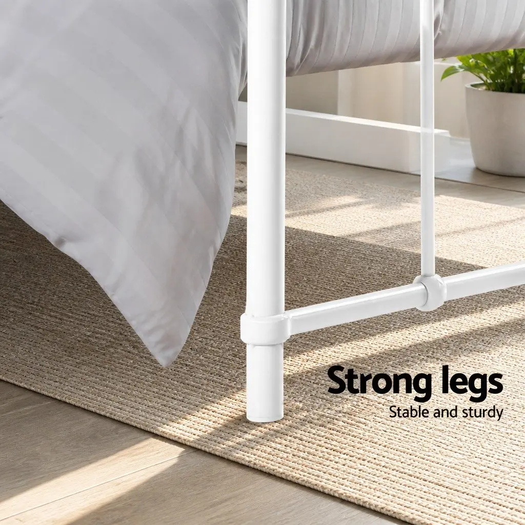 Double Metal Bed Frame Country Style Bedroom Furniture White Steel Slat Base