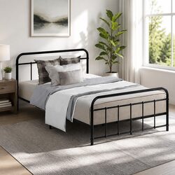 Metal Bed Frame King Single Black Country-Style Steel Slat Base Storage