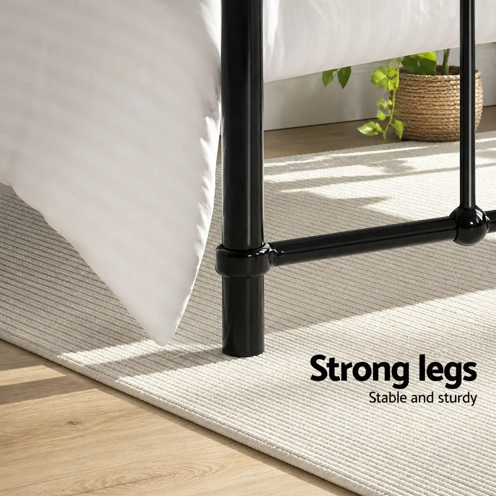 Metal Bed Frame Country-Style King Single Black Powder-Coated Steel Slat Base Storage