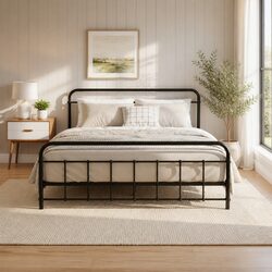 Country Style Queen Metal Bed Frame with Storage