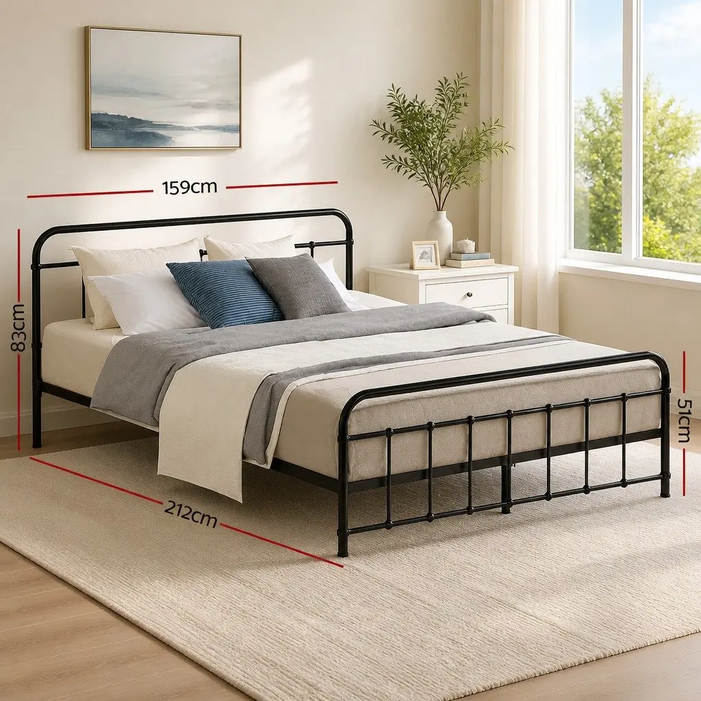 Country Style Queen Metal Bed Frame with Storage