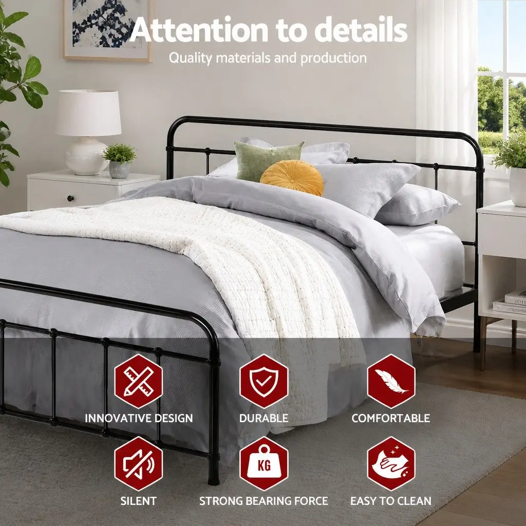 Country Style Queen Metal Bed Frame with Storage