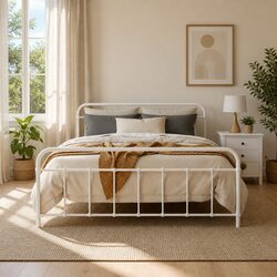 Elegant Queen Metal Bed Frame with Underbed Storage