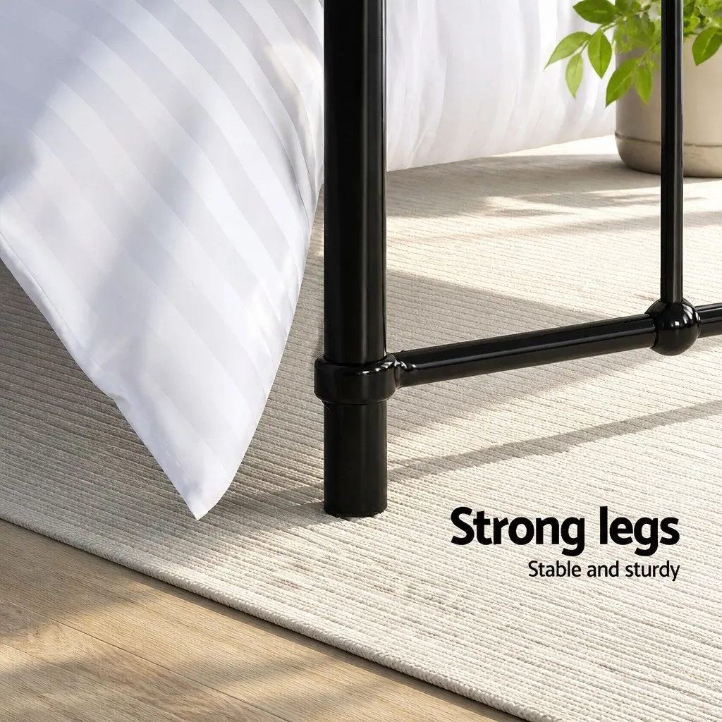 Single Metal Bed Frame Black Country Style Steel Bedroom Furniture Storage