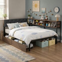 Storage-Enhanced King Single Bed Frame with Charging Station