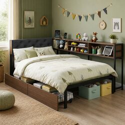 Single Bed Frame with Storage Drawers and Charging Station