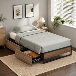 Durable King Single Metal Bed Frame with Practical Storage