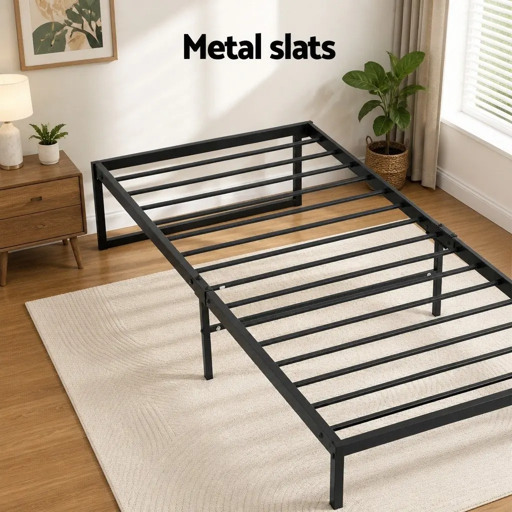 King Single Metal Bed Frame with 2 Storage Drawers Industrial Design Bedroom