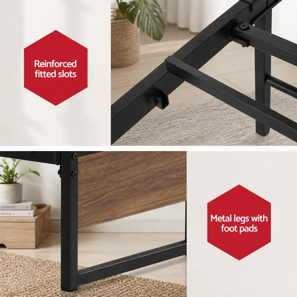 King Single Metal Bed Frame with 2 Storage Drawers Industrial Design Bedroom