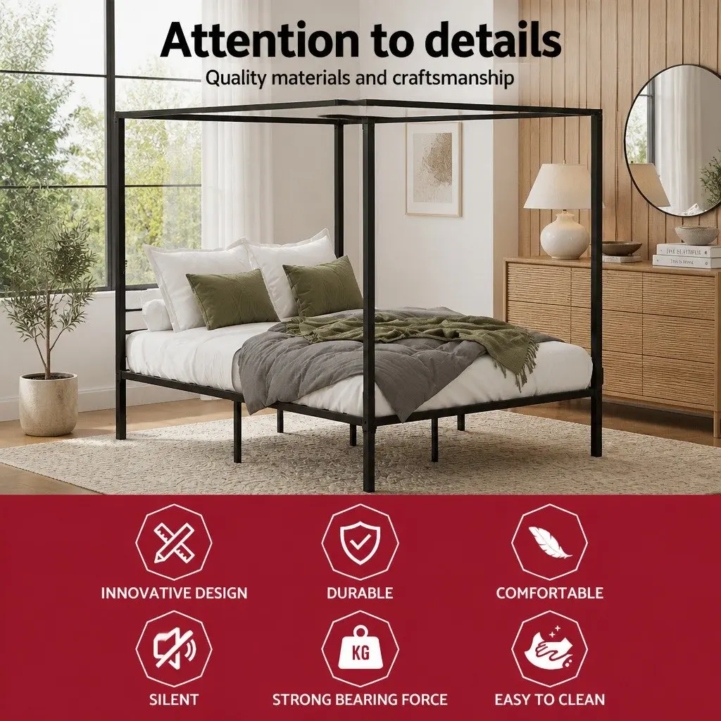 Canopy Metal Bed Frame for Double Size Mattress