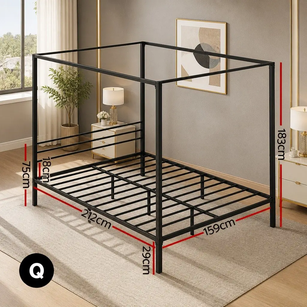 Black Steel Queen Bed Frame with Canopy