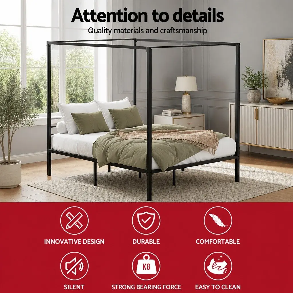 Black Steel Queen Bed Frame with Canopy
